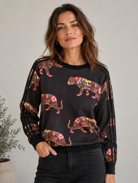 adidas Tops - Adidas Black Pullover Sweatshirt with Floral Leopard Print
